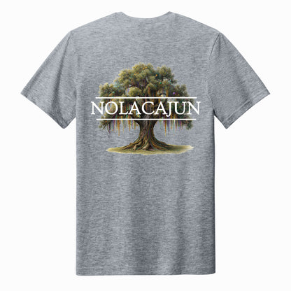 NolaCajun Mardi Gras Oak Tshirt Side View Louisiana Mardi Gras Pride Cajun