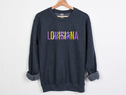 NolaCajun Louisiana State Sweatshirt Front View LSU Tiger Pride Baton Rouge Louisiana