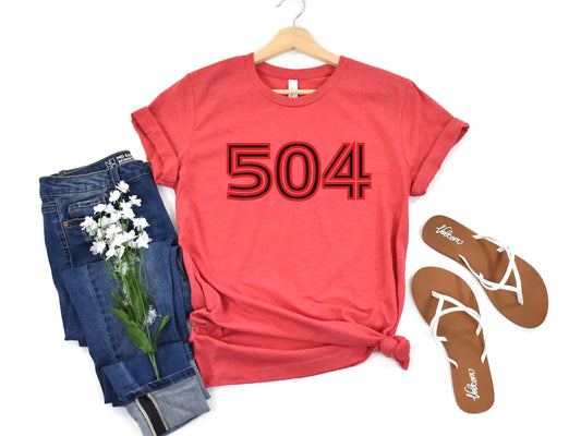 NolaCajun 504 Inline Red and Black Tshirt Front View New Orleans Louisiana Pride