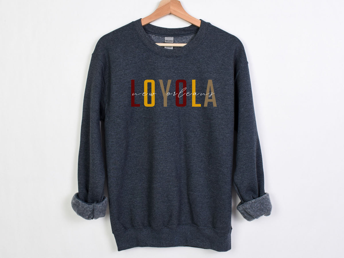 NolaCajun Loyola Sweatshirt Side View Loyola University New Orleans Gift Louisiana