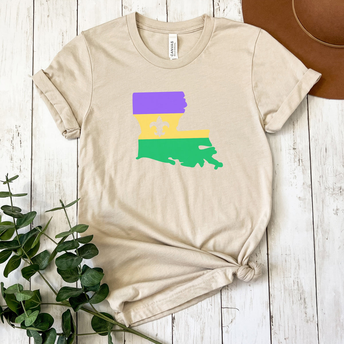 NolaCajun Mardi Gras Louisiana Flag Tshirt Flat View Louisiana Mardi Gras Cajun
