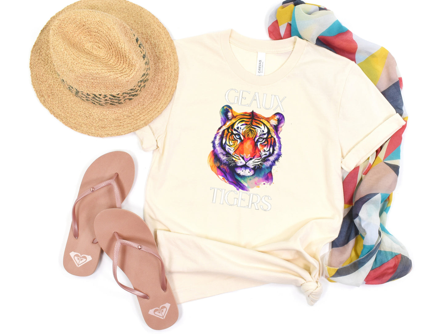 NolaCajun Colorful Tiger Tshirt Side View Louisiana Tiger Spirit Gift
