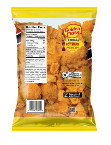 NolaCajun Golden Flake Louisiana Hot Sauce Pork Skins 4oz Package Louisiana Cajun Snack