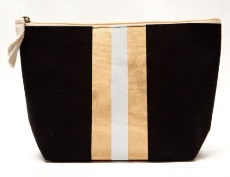 NolaCajun Campus Stripe Cosmetic Bag Black White Gold Louisiana Saints Spirit Bag New Orleans