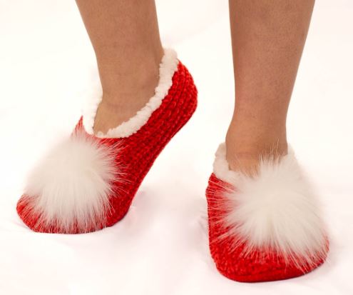 NolaCajun Womens Pom Pom Sherpa Footies Red White Louisiana Cozy Socks New Orleans
