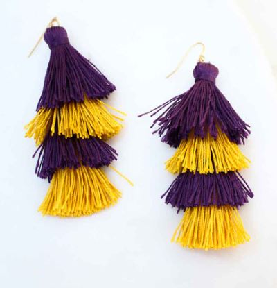 NolaCajun Spirit Tassel Earrings Purple Gold Louisiana Tiger Spirit Jewelry New Orleans