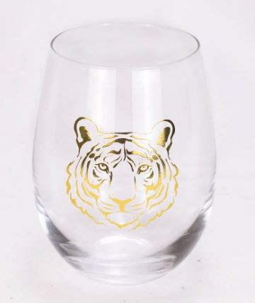 NolaCajun Go Get Em Tiger Stemless Wine Glass Set of 4 Louisiana Tiger Spirit Barware