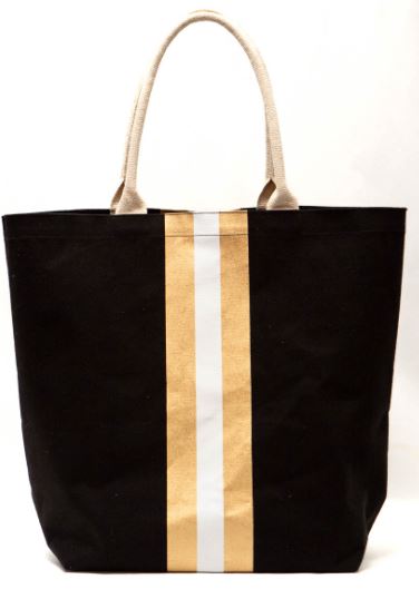 NolaCajun Campus Stripe Tote Bag Black White Gold Louisiana Saints Spirit Tote New Orleans