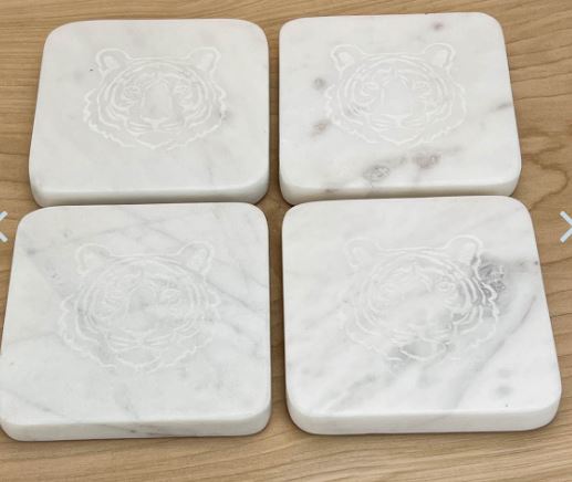 NolaCajun Tiger Etched Marble Coasters Set of 4 Louisiana Tiger Spirit Decor New Orleans