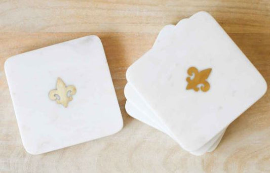 NolaCajun Fleur de Lis Marble Coasters Set of 4 Louisiana Cajun Decor New Orleans