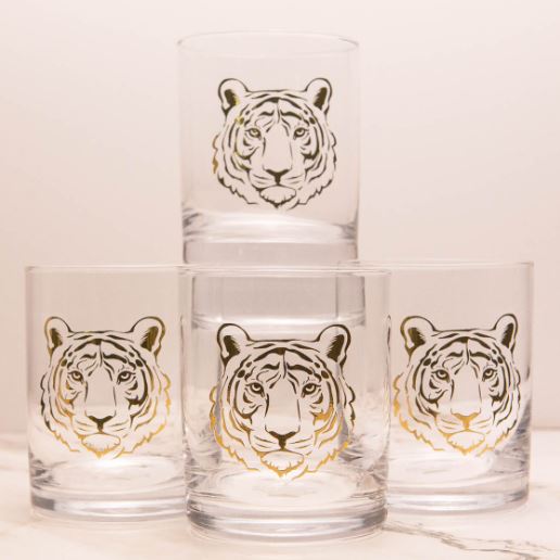 NolaCajun Tiger Rocks Glass Gift Set of 4 Louisiana Tiger Spirit Barware New Orleans