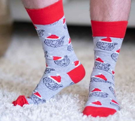 NolaCajun Mens Santa Tiger Socks Louisiana Tiger Christmas Socks New Orleans