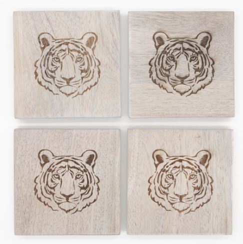 NolaCajun Tiger Etched Wood Coasters Set of 4 Louisiana Tiger Spirit Decor New Orleans