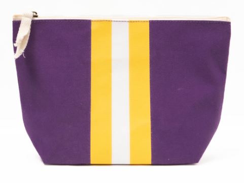 NolaCajun Campus Stripe Cosmetic Bag Purple White Yellow Louisiana Tiger Spirit Bag New Orleans