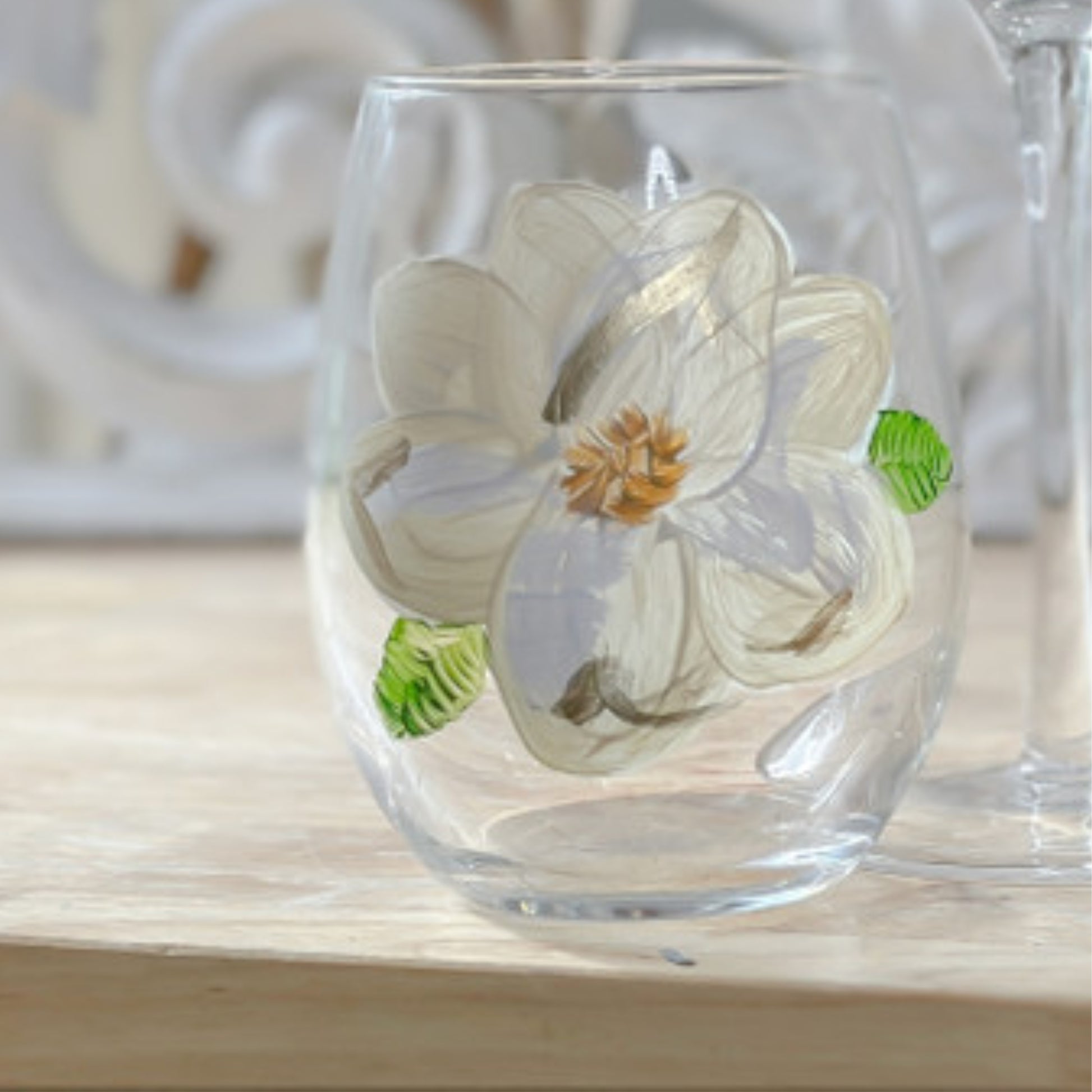 NolaCajun Hand Painted Magnolia Glassware Louisiana Southern Barware New Orleans