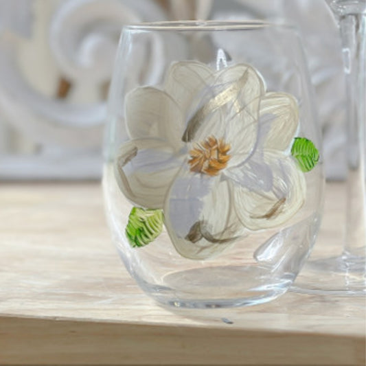 NolaCajun Hand Painted Magnolia Glassware Louisiana Southern Barware New Orleans