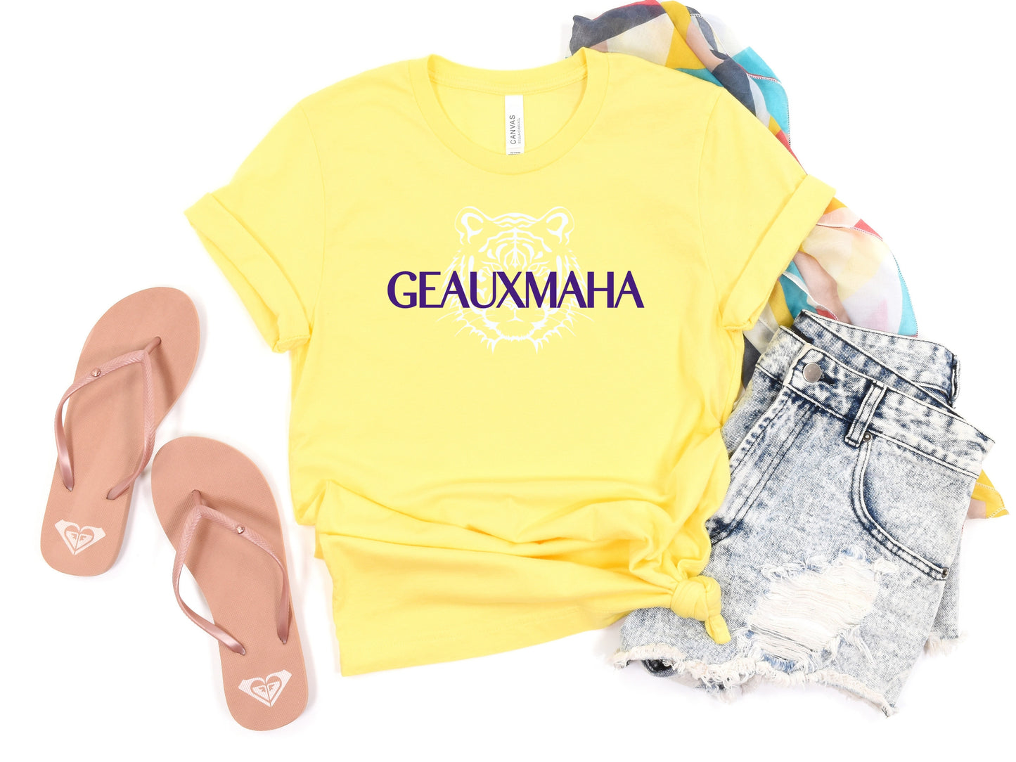 NolaCajun Geauxmaha Ladies T-Shirt Detail View Louisiana Cajun Apparel New Orleans