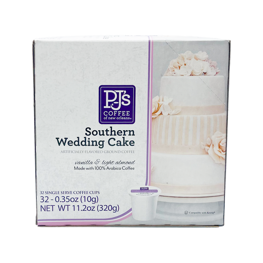 NolaCajun PJs Coffee of New Orleans Single Serve Cups Southern Wedding Cake Package Louisiana Coffee