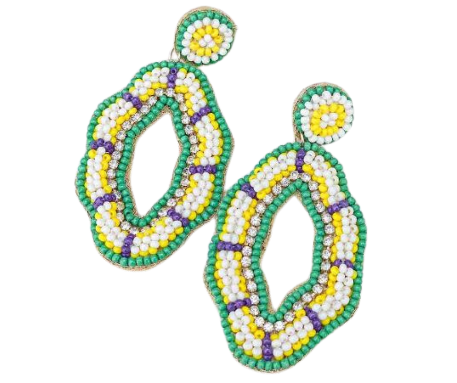 NolaCajun King Cake Beaded Earrings Louisiana Mardi Gras Jewelry New Orleans