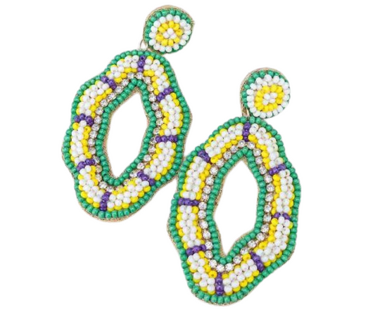 NolaCajun King Cake Beaded Earrings Louisiana Mardi Gras Jewelry New Orleans