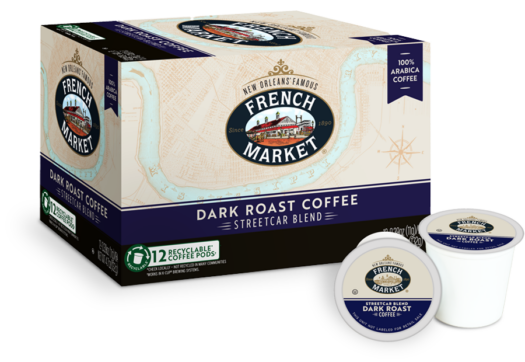 NolaCajun French Market Coffee Streetcar Blend Dark Roast Single Serve Cups New Orleans coffee