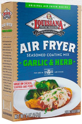 NolaCajun Louisiana Fish Fry Air Fryer Seasoned Coating Mix Garlic and Herb Louisiana Cajun Breading
