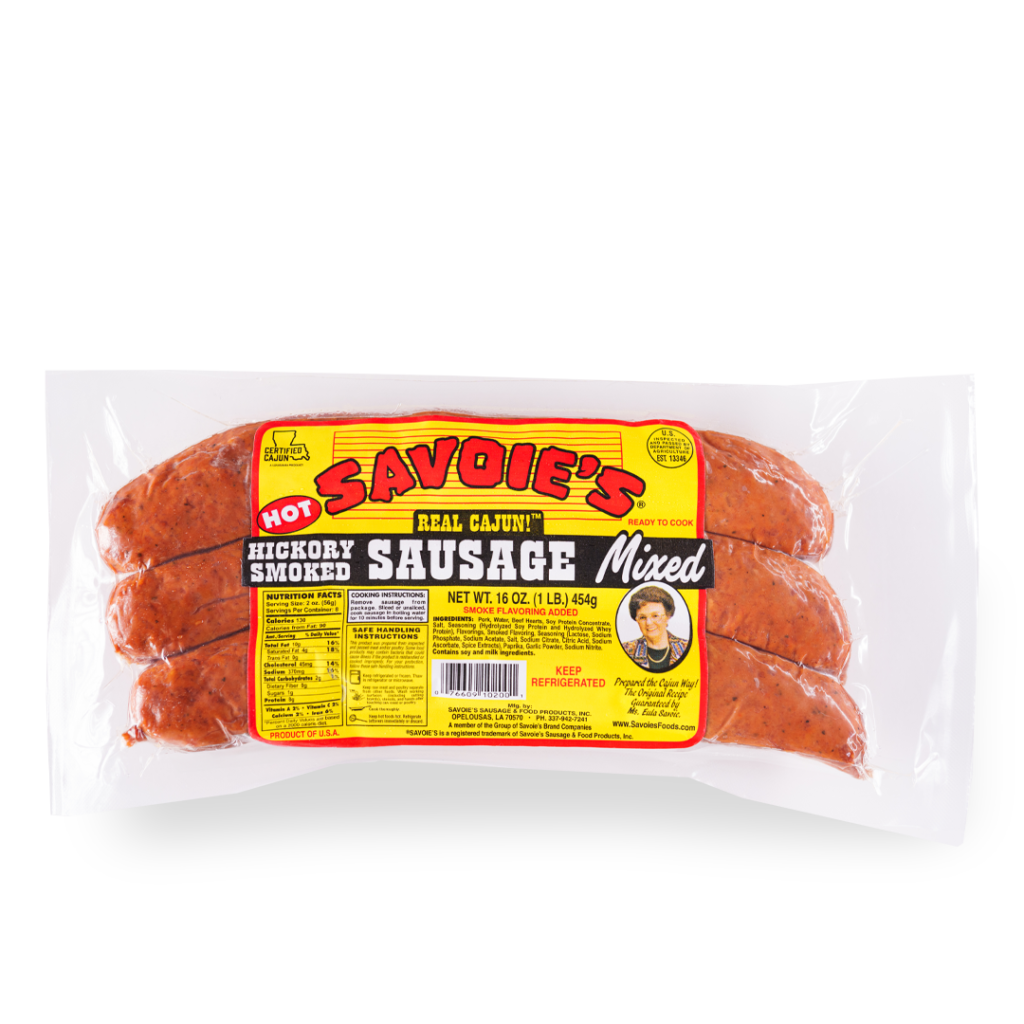 NolaCajun Savoie's Smoked Mixed Sausage Hot Front View Louisiana Cajun Hot Sausage