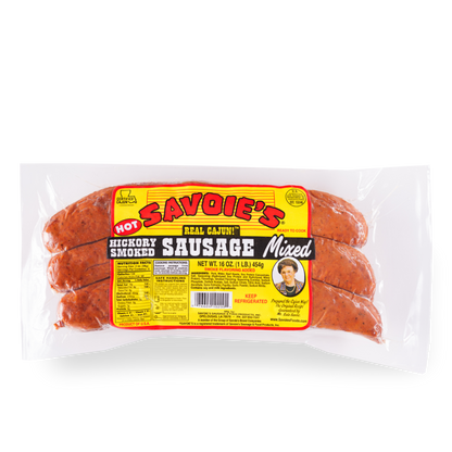 NolaCajun Savoie's Smoked Mixed Sausage Hot Front View Louisiana Cajun Hot Sausage