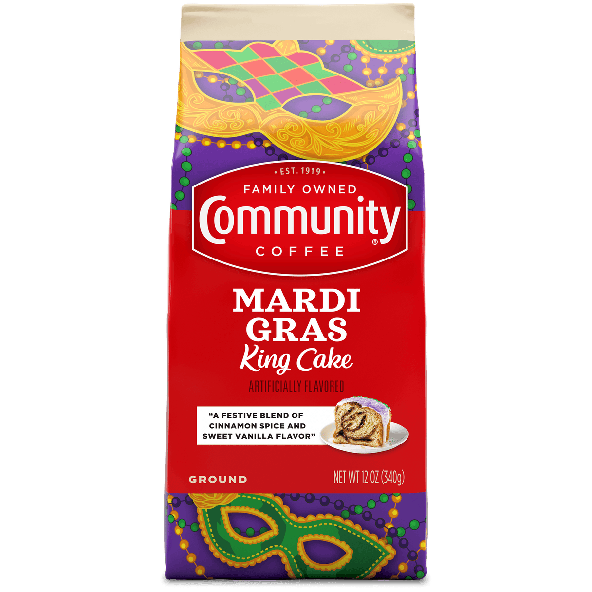 Community Coffee King Cake Flavor Bag - Louisiana Mardi Gras King Cake Coffee