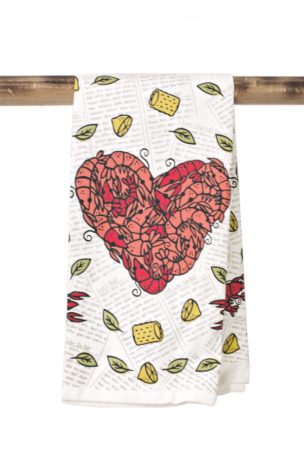 NolaCajun Kitchen Towel Heart Crawfish Louisiana Cajun