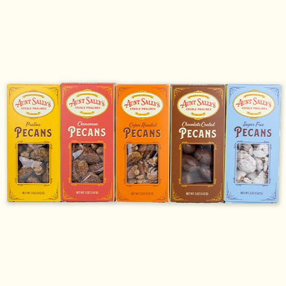 Aunt Sally's Coated Pecans 4 Flavors - New Orleans Gourmet Pecan Candy