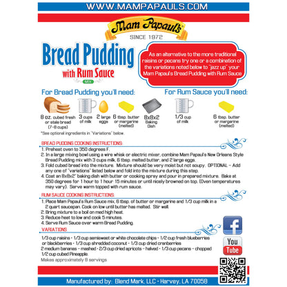 NolaCajun Mam Papaul's Bread Pudding Mix Package Louisiana New Orleans Bread Pudding