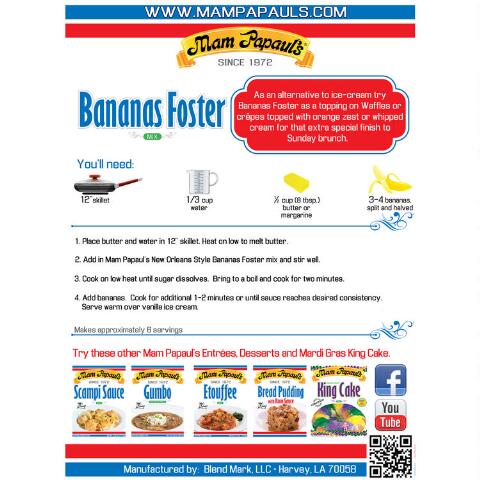 NolaCajun Mam Papaul's Banana Foster Mix Package Louisiana Bananas Foster Recipe Mix