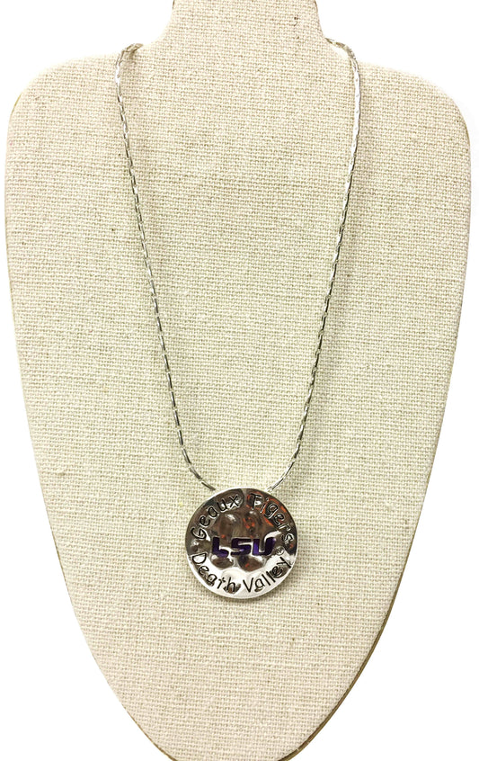 NolaCajun LSU Geaux Tigers Silver Necklace Louisiana LSU Tigers Geaux Tigers silver pendant