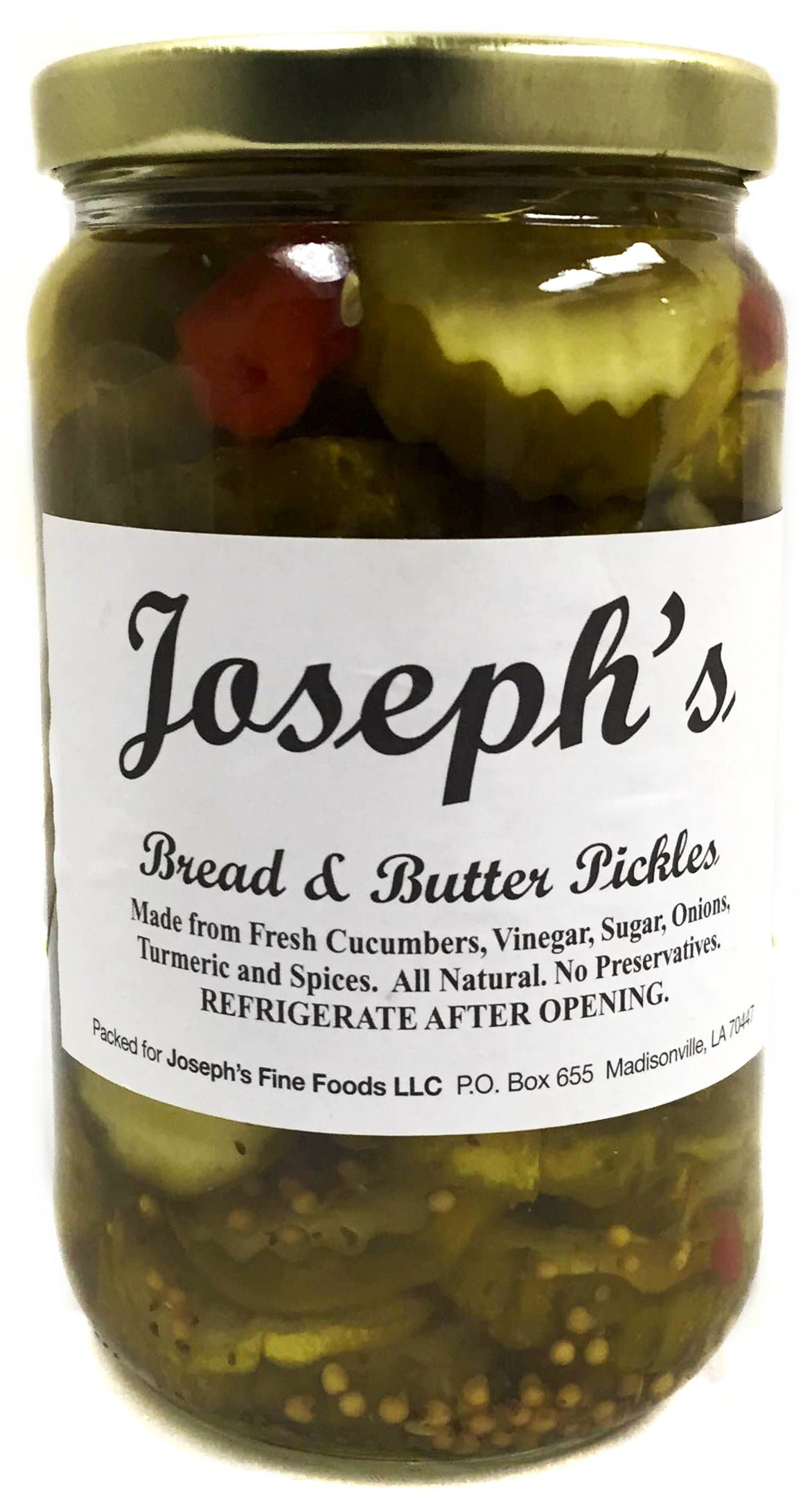 NolaCajun Joseph's Bread and Butter Pickles Louisiana sweet bread and butter pickle jar