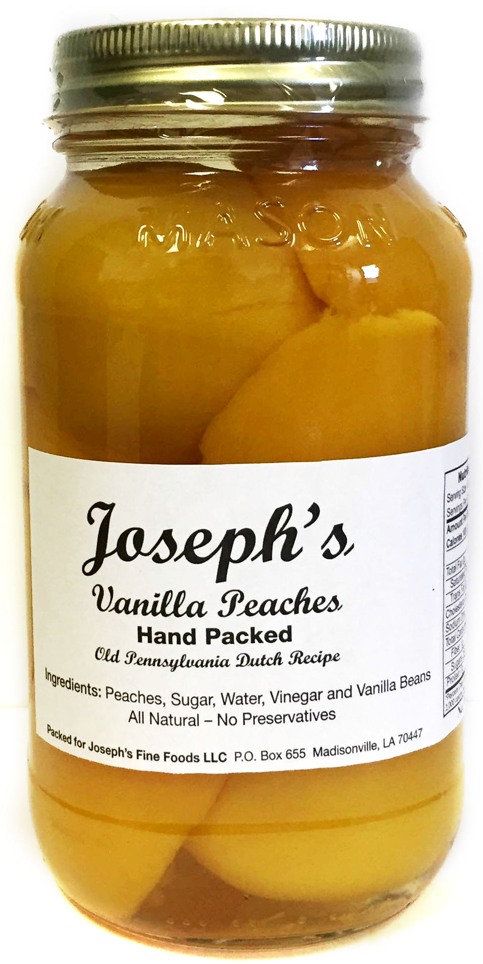 NolaCajun Joseph's Vanilla Peaches Louisiana sweet vanilla-infused spiced peach jar