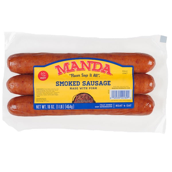 NolaCajun Manda Hot Smoked Sausage Louisiana Cajun hot smoked pork sausage package