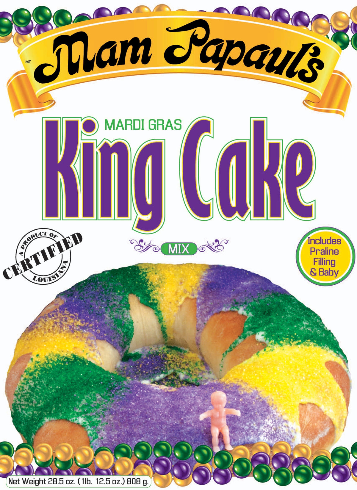 NolaCajun Mam Papaul's King Cake Mix Louisiana Mardi Gras king cake baking mix