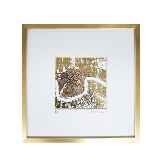 NolaCajun Framed Gold Foil Map of NOLA New Orleans French Quarter Map Wall Art Louisiana