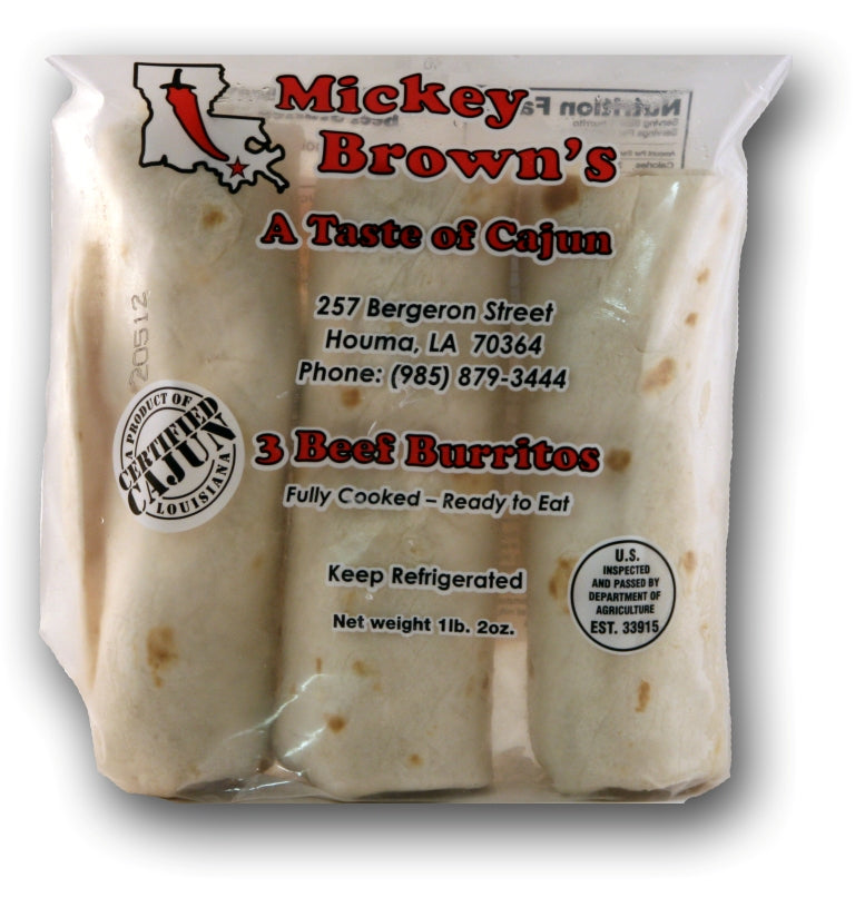 NolaCajun Mickey Brown Beef Burritos Louisiana-style Cajun seasoned beef burritos