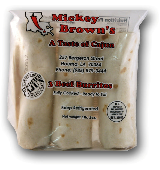 NolaCajun Mickey Brown Beef Burritos Louisiana-style Cajun seasoned beef burritos