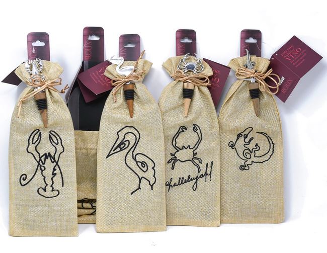 NolaCajun Burlap Wine Bag with Matching Stopper Louisiana Wine Gift New Orleans