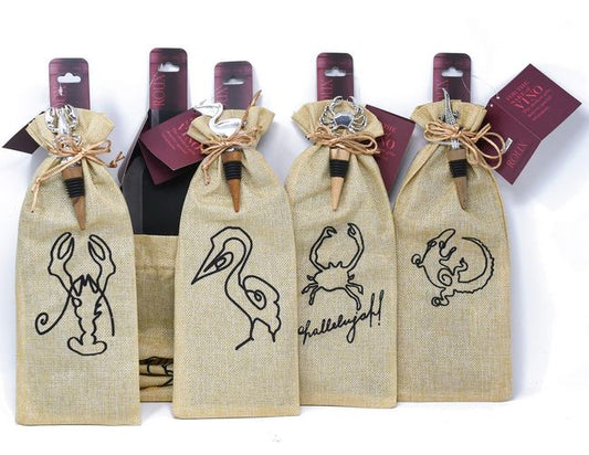 NolaCajun Burlap Wine Bag with Matching Stopper Louisiana Wine Gift New Orleans
